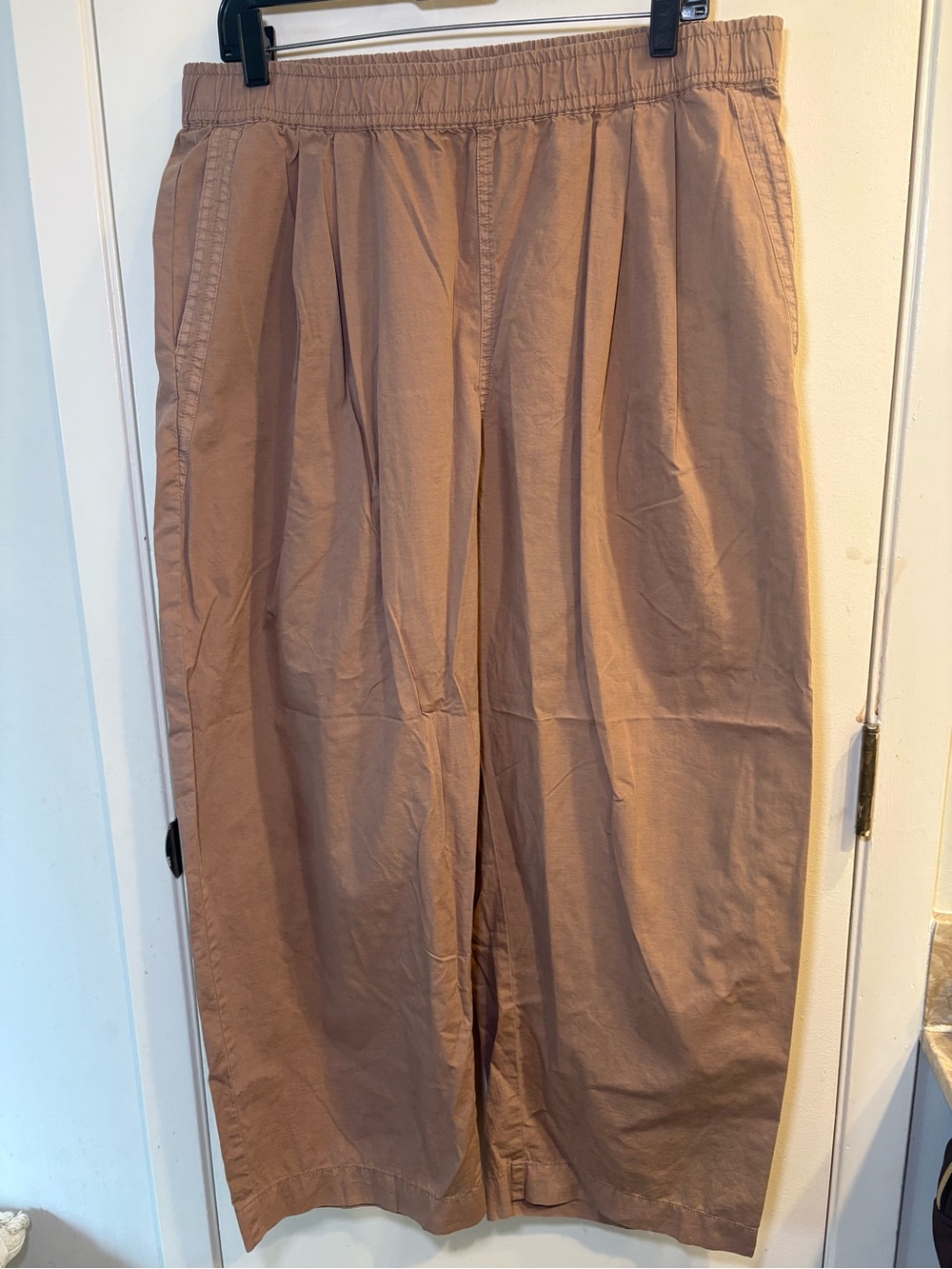 Marine Layer Pants Womens L Brown Wide Leg Pull On Elastic Waist Cropped